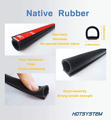 D-Shape Door Rubber Seal Strip Weatherstrip 3M Self Adhesive Hollow for Car Truck Motor Door Cover Trunk (Black, 26.25 feet)