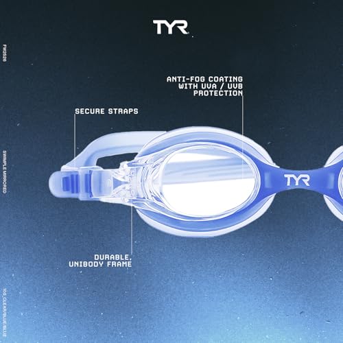 TYR Kids' Swimple Goggles - Colorful Swim Goggles for Beginners - color: Clear/Blue/Blue