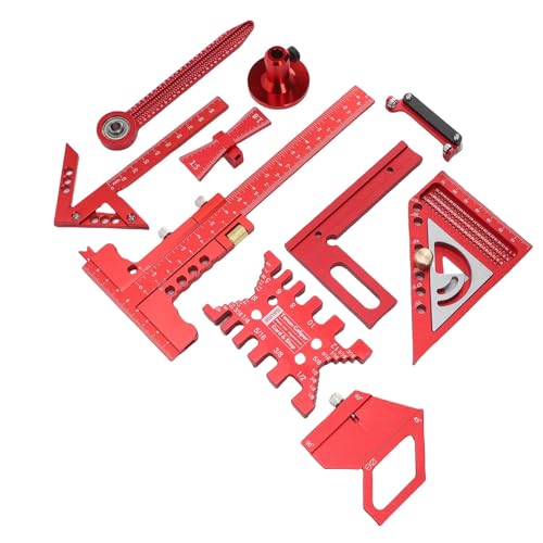 Woodworking Ruler Set, 9Pcs Aluminum Alloy Geometry Set Precision Measuring Tools for Accurate Layout Includes T Square Ruler, Compasses, Protractor, and Dovetail with