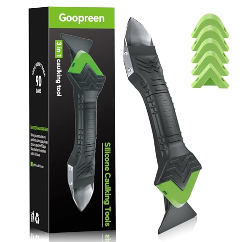 Goopreen 3 in 1 Silicone Caulking Tool Kit, Caulk Remover Tool&Caulk Tool | Stainless Steel Caulk Scraper, Caulk Finishing Tool of 6 Silicone Pads, Caulk Tools for Kitchen Bathroom Tile Shower Window - style: Classic