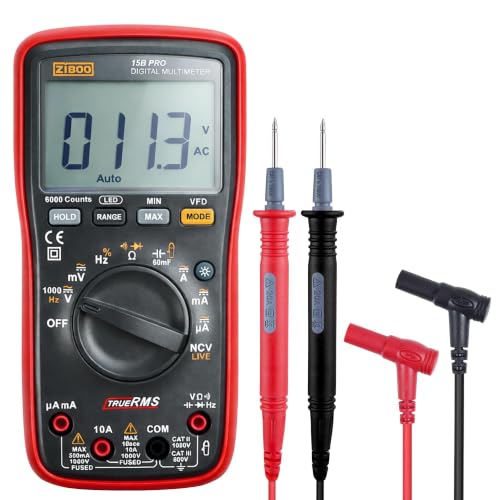 ZIBOO 15B PRO True RMS Digital Multimeter,for Electrical Applications, Measures AC/DC Voltage and Current Measurements up to 1000V and 10A (Optional AC Pliers)