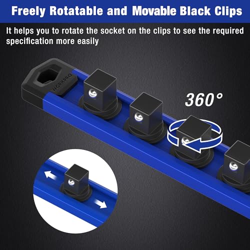 WORKPRO Magnetic Socket Organizer, Heavy Duty 1/2-Inch Drive Socket Rail (Pack of 2) - color: Blue, size: 1/2" DR (Pack of 2)