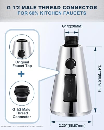 ALEASHA Pull Down Spray Head for Kitchen Faucet,3-Function Sink Spray Nozzle with 9 Adapters,Kitchen Faucet Head Replacement Compatible with American Standard Faucets,Chrome - color: Chrome