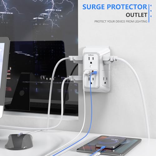 2 Pack Wall Outlet Extender, 6 Outlet Splitter with 4 USB Ports (2 USB C), 3 Sided 1050J Multi Plug with Surge Protector for Home Office Kitchen Travel-ETL - color: White-6 Outlets-2 Pack