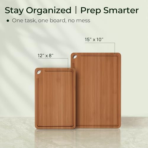 Keechee Butcher Block 2-Pcs Carbonized Bamboo Cutting Board Set With Non-Slip Design For Meal Prep & Cheese Serving(2Pcs) - color: Carbonized Bamboo (Brown), size: 2-Piece