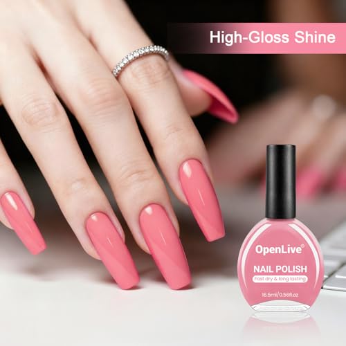 OpenLive 16.5ml Pink Nail Polish Large Volume Quick Drying Nail Polish, Fast Drying and Long Lasting Color Nail Art DIY Home Manicure Gift for Women - color: Pink