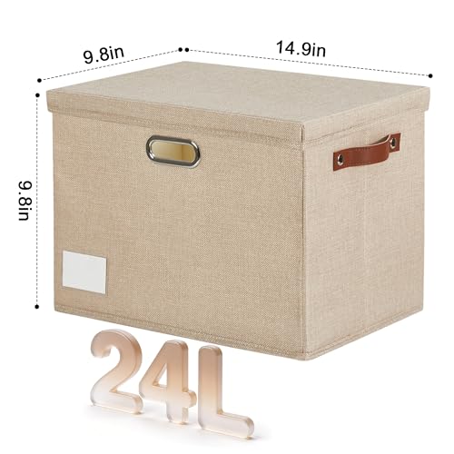 15" Fabric Storage Box with Lids, 3-Pack, Khaki - color: khaki, size: Medium-15"
