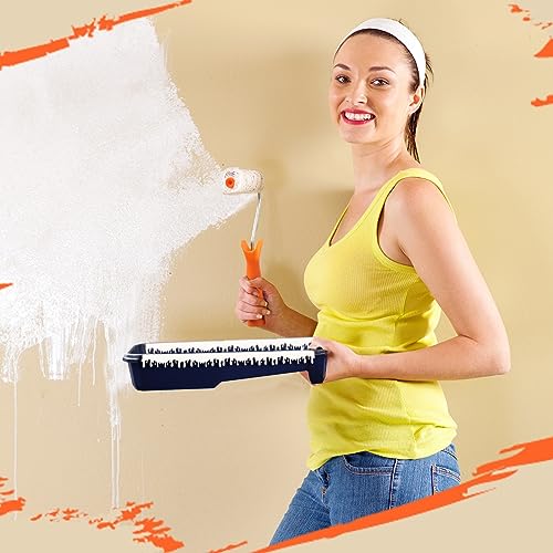 Qilery 32 Pcs 4 Inch Paint Roller Tray Kit Includes 20 Pcs Disposable Liners and Tray, 10 Piece Covers Replacement, Frame with Handle for Home Wall Furniture Craft Work Supplies