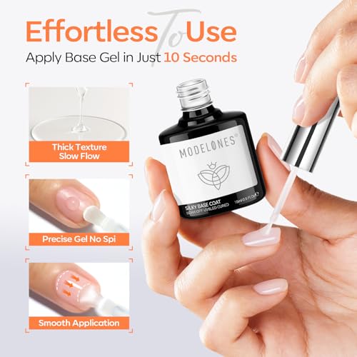 modelones Gel Top Coat and Silky Base Set 15ml Upgrade No Wipe Glossy