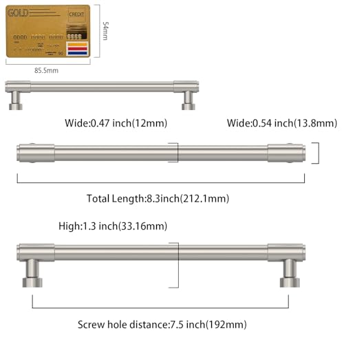 Amerdeco 10 Pack Brushed Satin Nickel Cabinet Pulls 7.5 Inch(192mm) Hole Center Drawer Pulls Cabinet Hardware Kitchen Cabinet Handles for Bathroom ZH0075 - color: Brushed Satin Nickel, size: 7.5"/192MM Hole Center