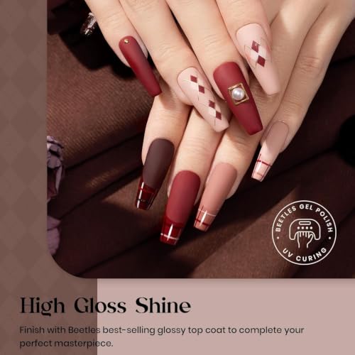 Beetles Fall Gel Nail Polish Set, Academia Aesthetic Nude Brown Glitter Gel - color: A - Nude Brown Burgundy Gold Black | Academia Aesthetic