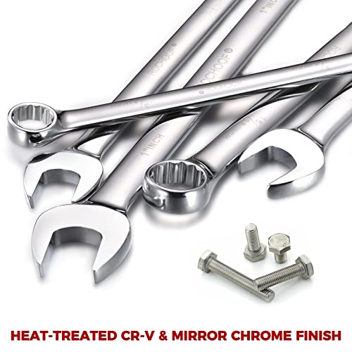 Combination Wrench Set,32-Piece Chrome Vanadium Steel Wrench Set 12-Point SAE & Metric Wrenches 1/4"-1" and 7-22mm with Rolling Pouch - size: (Pack of 1)