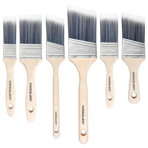 Wesquer 6 Pack Paint Brush Set – Flat & Angled Paint Brushes (1", 1.5", 2", 2.5") with 2" Short Handle Paint Brush, Professional Paint Brushes for Walls, Furniture, Wood Stain and Cabinet Painting