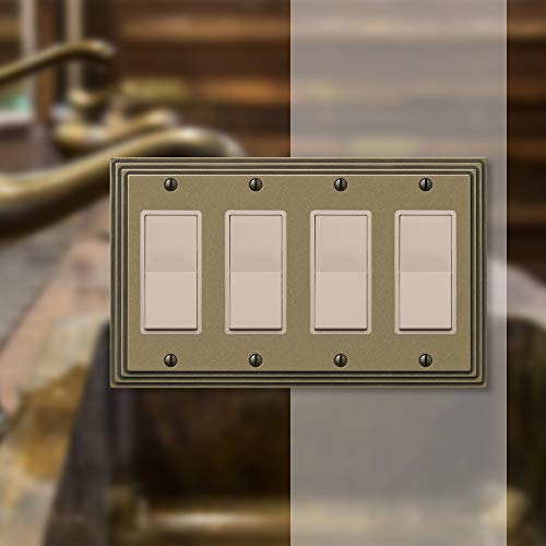 Amerelle Steps Quadruple Rocker Cast Metal Wallplate in Rustic Brass - color: Rustic Brass, size: 4 Rocker