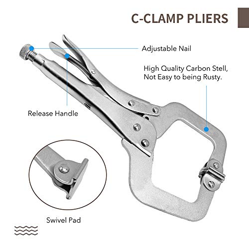 Anxingo 4 Pack Heavy Duty C-Clamp Locking, (2x6" + 2x11" Tips) C-Clamps with Swivel Pads for Craftsman Home Workshop - size: 2 × 6" + 2 × 11"