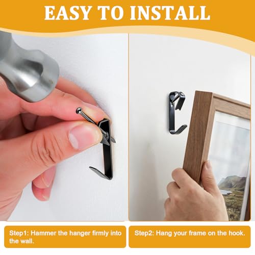 KURUI 214Pcs Picture Hanging Hooks, Renter Friendly Picture Hanging Kit with Heavy Duty Picture Hangers and Hardware Nails, for Frame, Painting, Art and Photo, on Drywall,Plaster, and Wood Wall - color: Black