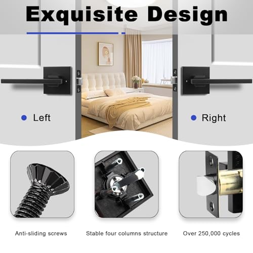 Orger 5 Pack Privacy Door Handle Matte Black Keyless Interior Door Lock for Bed and Bath, Modern Door Lever with Square Rose Reversible for Left & Right, Stainless Steel Door Lever Handle - color: Black, size: Privacy