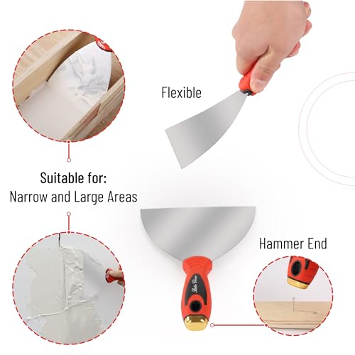Bates Drywall Knife Set - 6pcs, Finishing Tools with Mud Pan & Spackle Knives - color: Red
