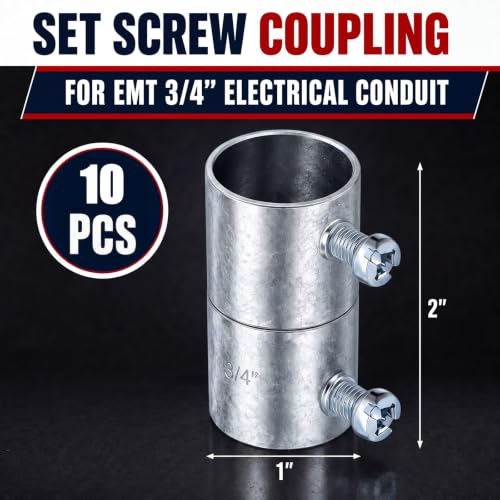 Gisafai 10 Pc 3/4 EMT Coupling Conduit Fittings Screw Coupling for 3/4 Inch Electrical Fittings Galvanized Steel EMT Conduit Screw Connector