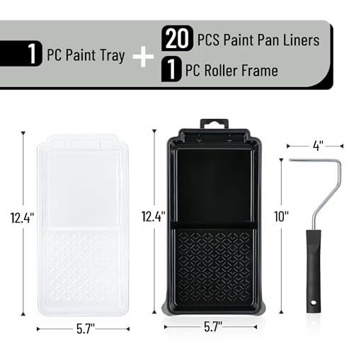 Bates- 4 Inch Paint Tray Set, 22 pcs, 1x 4 Inch Paint Roller Tray, 20x Disposable Plastic Liners & 1x Roller Frame