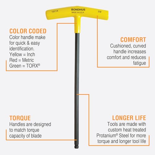 Bondhus 13190 Set of 10 Balldriver and Hex T-handles with Stand, sizes 3/32-3/8-Inch