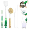 XYFuuee 5 Pack Bottle Brush Set, 5 in 1 Water Bottle Cleaning Brush, Long Handle Narrow Cup Cleaner, 3 Straw Brushes for Stanley, Travel Nipple Detail Washer Brush for Wine Lid Gap (#2 Green) - color: #2 Green