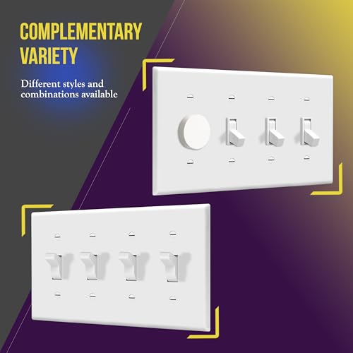 ENERLITES Quad Light Switch Wall Plate, Standard Size 4-Gang 4.50" x 8.19", Unbreakable Polycarbonate Thermoplastic, 8814-W, White - color: White, size: Standard Size