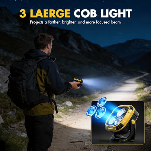 Rechargeable Work Light, 4000LM Magnetic LED Work Light | 6000mAh Magnetic Light, IP65 Waterproof, Emergency Flashlight, 30H Runtime, Portable Light for Mechanics, Car Repair(Yellow) - size: 1 Pack