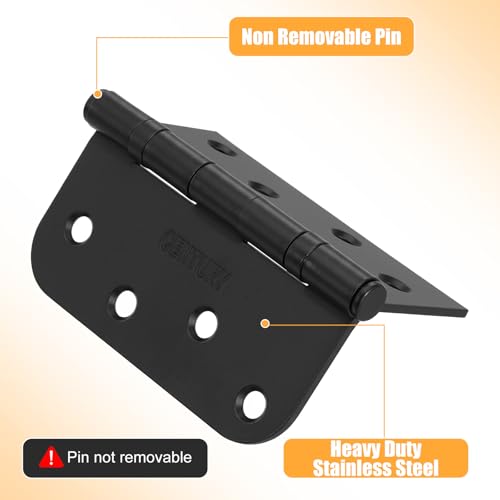 6 Pack Self Closing Door Hinges, 4 Inch Black Door Hinges with Ball Bearing, Matte Black Heavy Duty Loaded Hinge for Interior and Exterior, 5/8'' Radius Corner