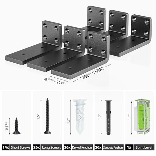 HOZE Heavy Duty Shelf Brackets 4-Inch, 6 Pack, Modern Black Matte Finish, 1/5" Thick Steel, Metal L Brackets, Easy-to-Install, Strong Support for Shelves, Versatile & Stylish (4 Inch - 6 Pack) - size: 4 Inch, style: 6 Pack