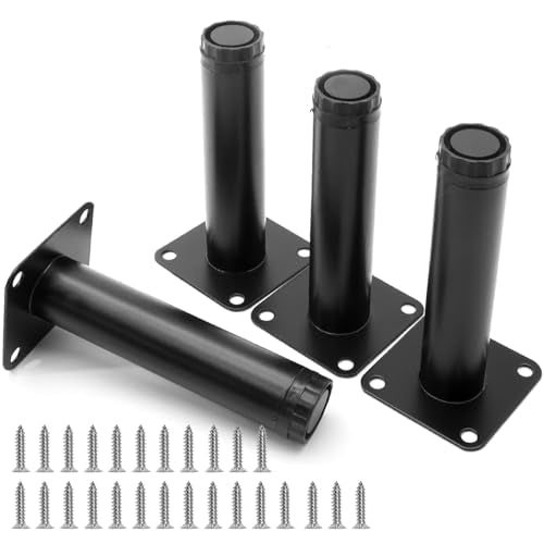 4.7 Inch Adjustable Steel Furniture Legs 4-Pack 1" Dia (Black) - size: 4.7 Inch