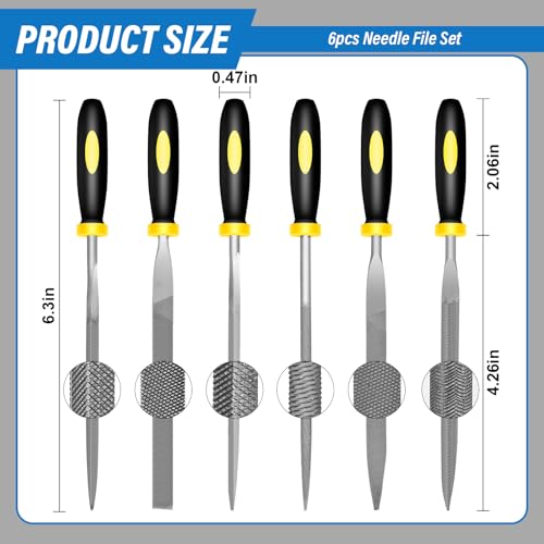 6PCS Metal Needle File Set, 6.3-Inch Mini Hand Files for precision repairs