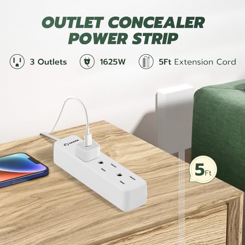 Saker Outlet Cover with Flat Extension Cord, 3-Outlet Extender, 5ft - style: 5ft