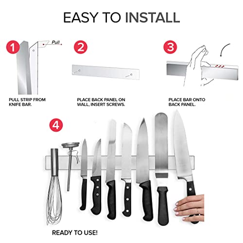 Modern Innovations Magnetic Knife Holder for Wall and Fridge - 18" Knife Magnetic Strip, Magnet Kitchen Knife Holder and Rack, Stainless Steel Magnetic Knife Bar for Kitchen Utensils - size: 18 Inch