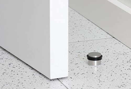 EVI Herrajes | Adhesive Door Stopper - Solid Stainless Steel - Black Rubber Protector - W=0.94 x H=0.79 Inch Door Stop - color: Stainless Steel - Black Rubber