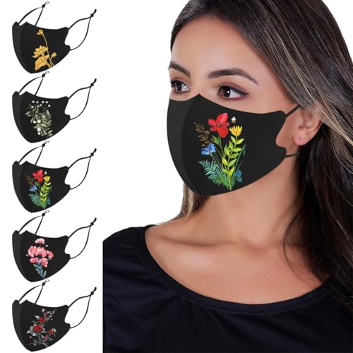 Reusable Cloth Washable Ice Silk Cloth Face Masks,Adjustable Fancy Flower Pattern Cloth Mask for Adult - color: N10