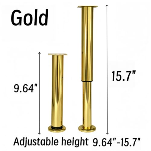 4Pcs Adjustable Gold Metal Furniture Legs 9.64-15.7 Inch Cabinet Desk Sofa - color: Gold, size: 9.64"-15.7"-Set of 4