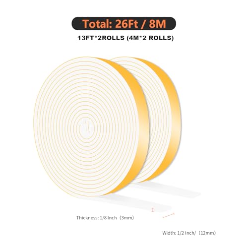 Foam Tape,Weather Stripping,High Density CR,Soundproof,1/2 in x 1/8 in x 26Ft - color: White, size: 1/2 In x 1/8 In x 26 Ft
