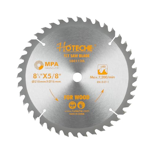 Hoteche 8-1/4-Inch Circular Saw Blade for Wood 40-Tooth Tungsten Carbide-Tipped Blade High-Performance Professioal Saw Blade for Miter Saw and Table Saws, Hole Size 5/8-inch - size: 8-1/4-Inch, style: 40T-5/8in