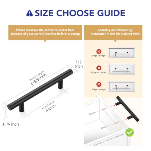 Ravinte Matte Black Cabinet Handles,Round T Pulls,4 Inch,30 Pack - color: Matte Black, size: 4 Inch Hole Center