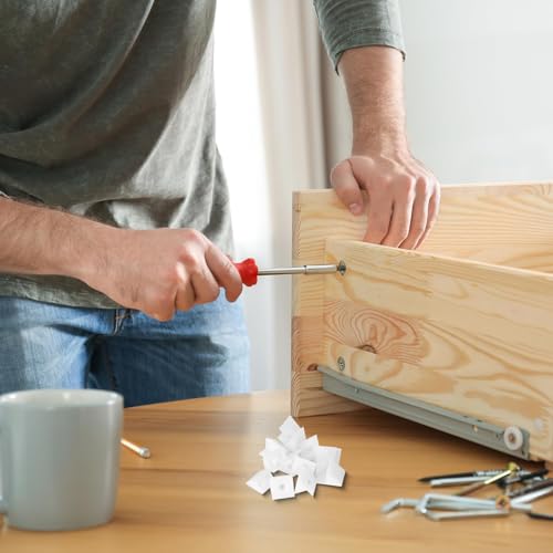 60 Pcs Drawer Wedges with Screws Drawer Bottom Support Brackets Fixing Mending Wedges 90 Degree Plastic Angle Code Bracket Fasteners Drawer Reinforcement Repair Kit for Furniture Sagging Drawer