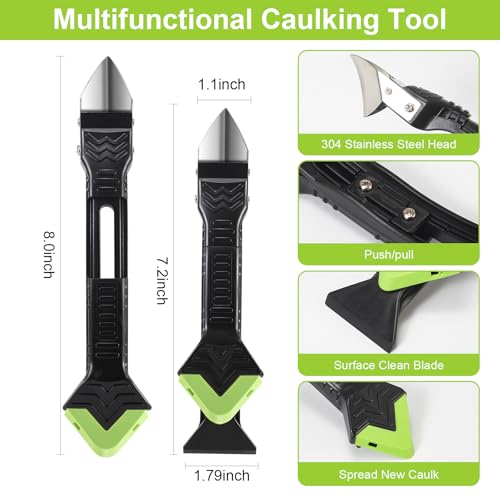 Goopreen 3 in 1 Silicone Caulking Tool Kit, Caulk Remover Tool&Caulk Tool | Stainless Steel Caulk Scraper, Caulk Finishing Tool of 6 Silicone Pads, Caulk Tools for Kitchen Bathroom Tile Shower Window - style: Classic