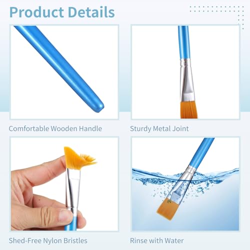 60 PCS 1 inch Flat Paint Brushes for Acrylic Painting - Watercolor Nylon Brushes, Bulk Paintbrushes with Comfortable Wooden Handle, Large Paint Brush for Painting, DIY Projects, Art Classes, Face Art