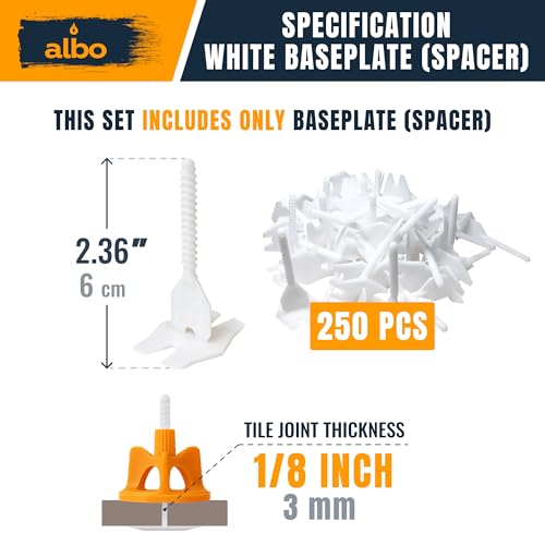 ALBO Tile Leveling System Base Plates 1/8" - 250 PCS - Professional Floor & Wall Spacers, Anti-Lippage Installation Clips for All Tile Formats, Self-Leveling Spacer System nova - style: Spacer 1/8" 250 PCS