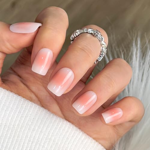 CurvLife Short Square Press On Nails, Dew Touch Nude Pink, Soft Gel - color: Dew Touch