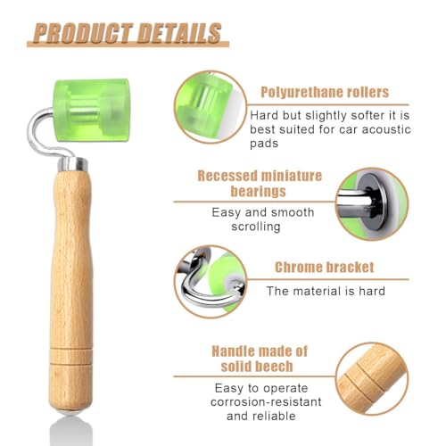 ZIMISI Car Sound Deadening Roller, Wallpaper Seam Roller with Wood Handle, Audio Sound Deadening Application Tool for Heat Abatement Mat, Noise Filter Pads, Wallpaper (1PC) - size: 1PC