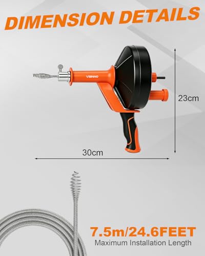 Drain Auger 25Ft, Drain Snake Auger Kit With Drill Adapter, Plumbing Snake Drain Hair Clog Removal Tool Set for Kitchen Bathroom Shower, Storage Bag and Gloves