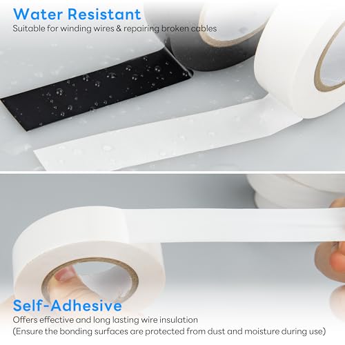 3-Roll White and 3-Roll Black Electrical Tape Combo 19mm × 18m High-Adhesion PVC Insulation Tape for Insulation Repair and Wire Protection - color: three white& three black