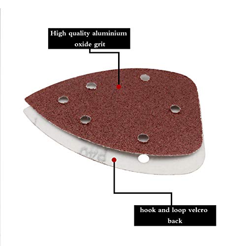 Mouse Detail Sander Sandpaper, 40 grit Palm Mouse Sander Pads, 40 PCS 6 Holes Hook and Loop Triangle Sandpaper by SANJIAN - color: P40