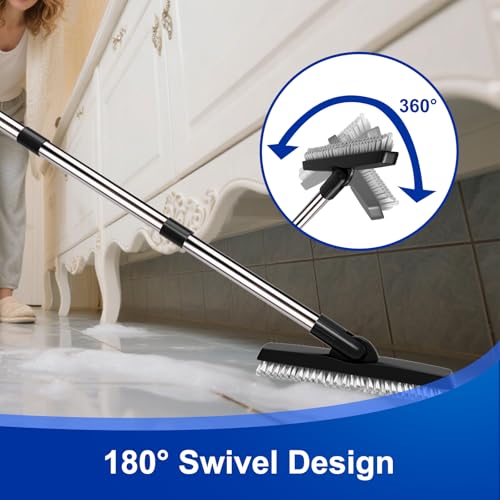 BITOPE Grout Brush Cleaner with Adjustable Long Handle Swivel V-Shaped Stiff Bristles Scrubber for Cleaning Tile Crevice Line Corner Bathroom Shower Baseboards Hard to Reach Areas-56 inch